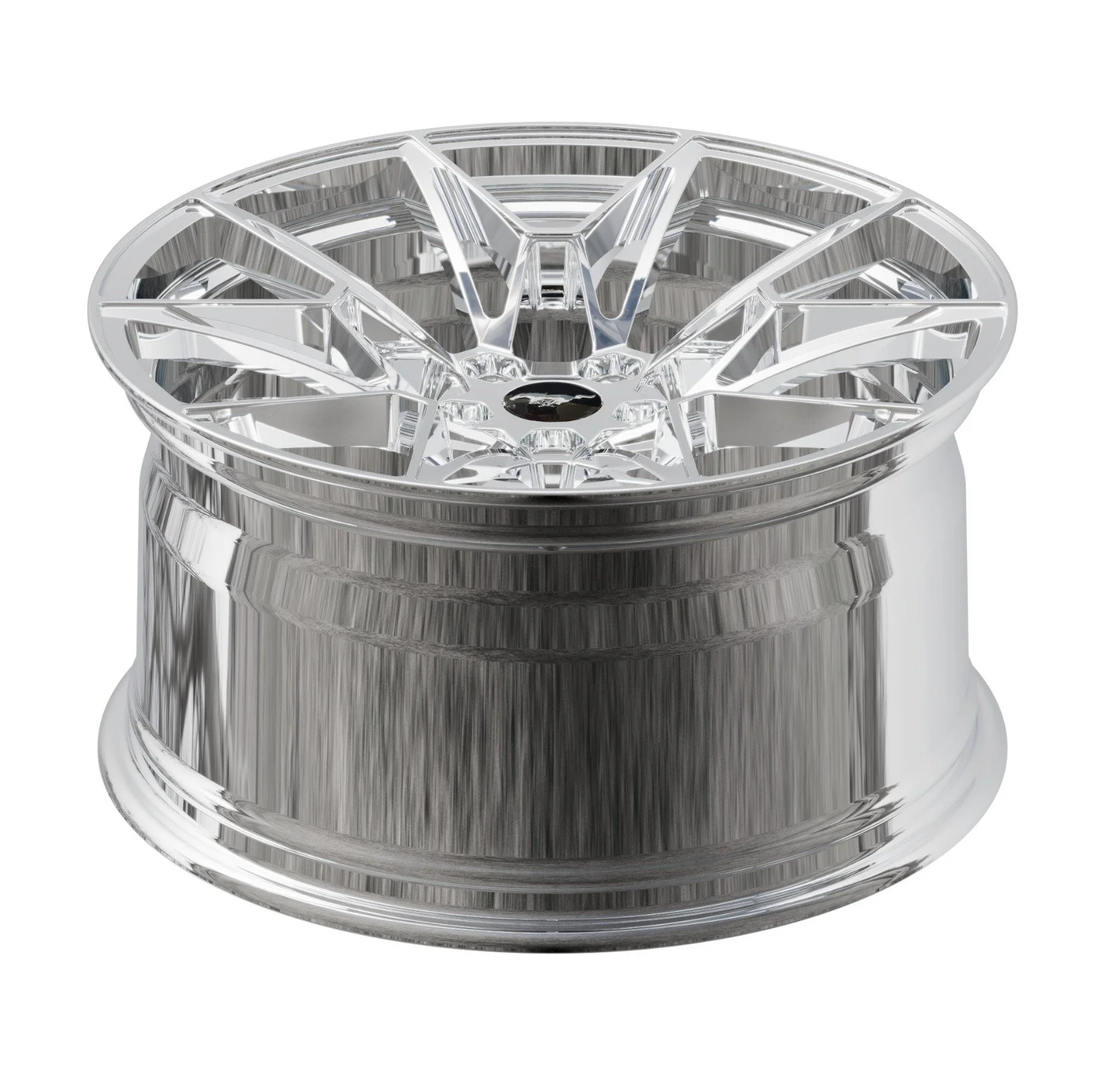 A shiny, clear glass or acrylic car rim with a multi-spoke design.