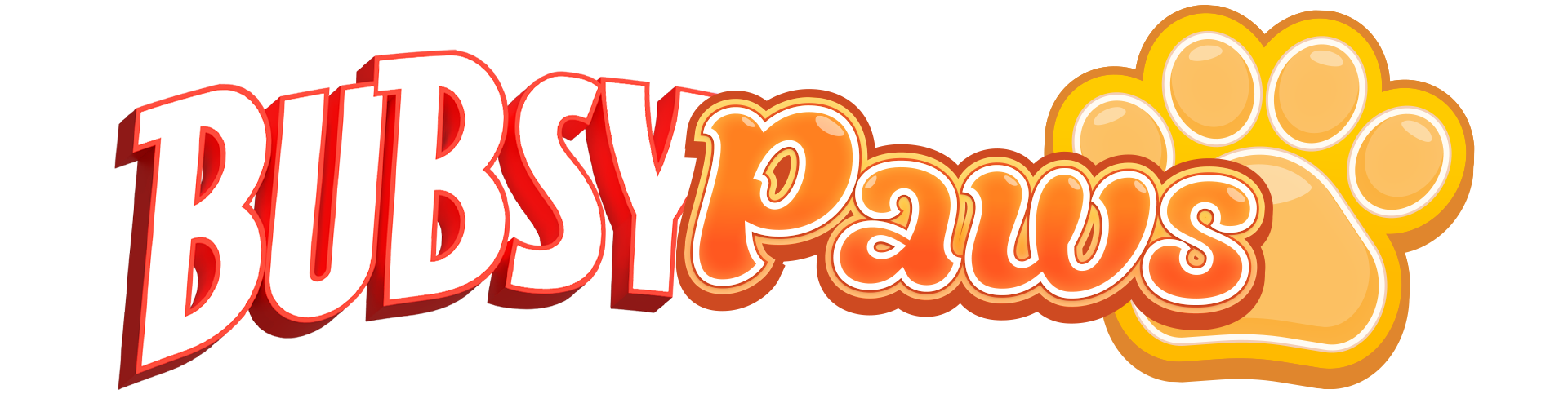 Logo for Bubsy Paws with a large paw print graphic on the right.