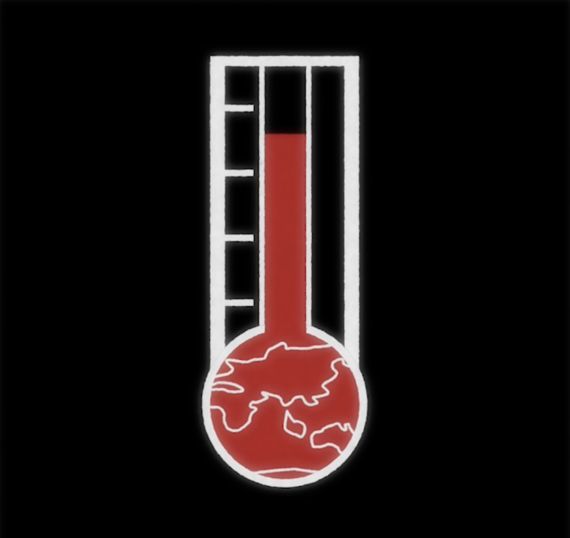 A graphic heat meter with a globe at the bottom and a thermometer indicating high temperature, symbolizing global warming.
