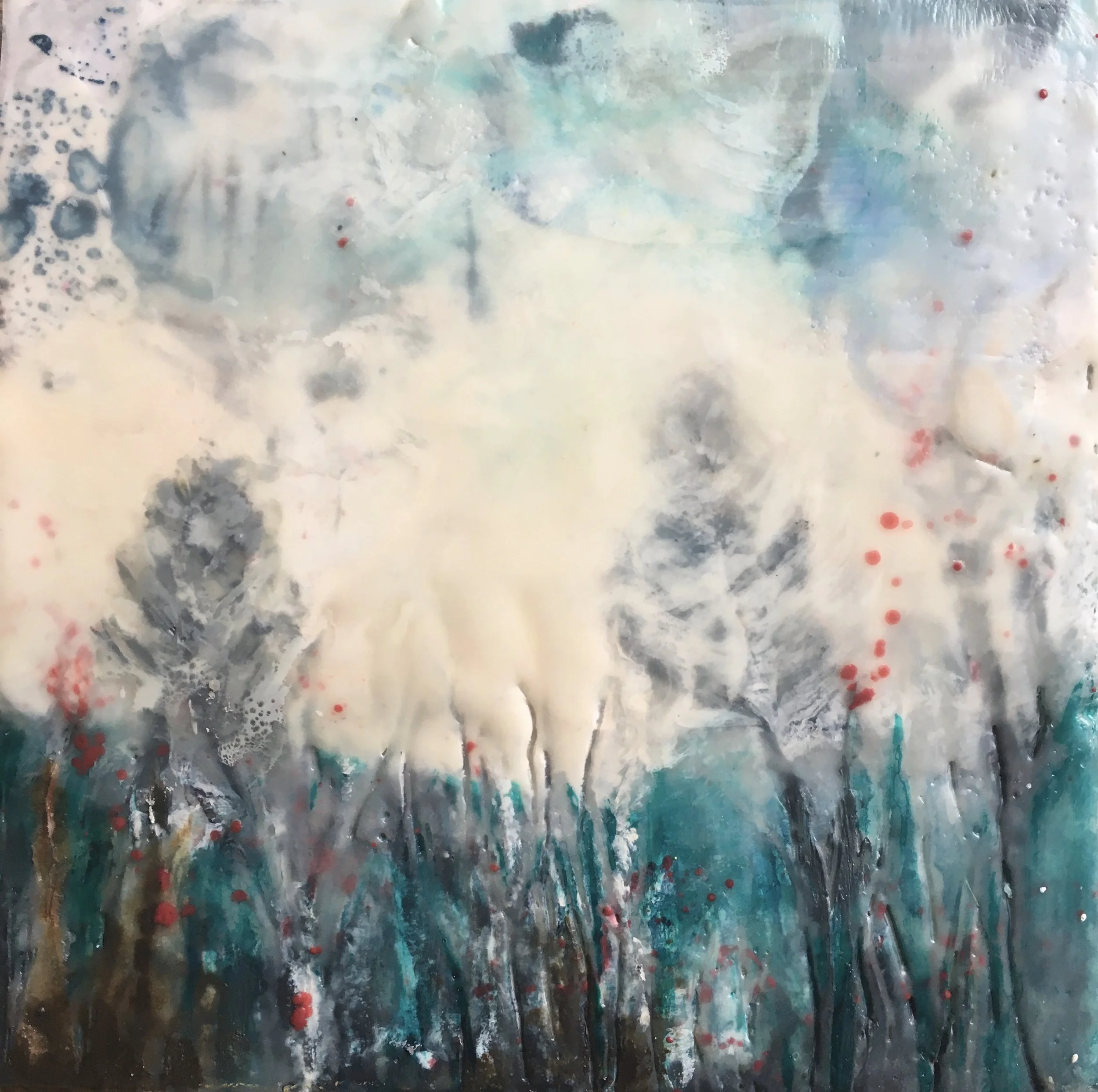 Summer Rain
 Encaustic Wax Collage (8x8)
 $275
