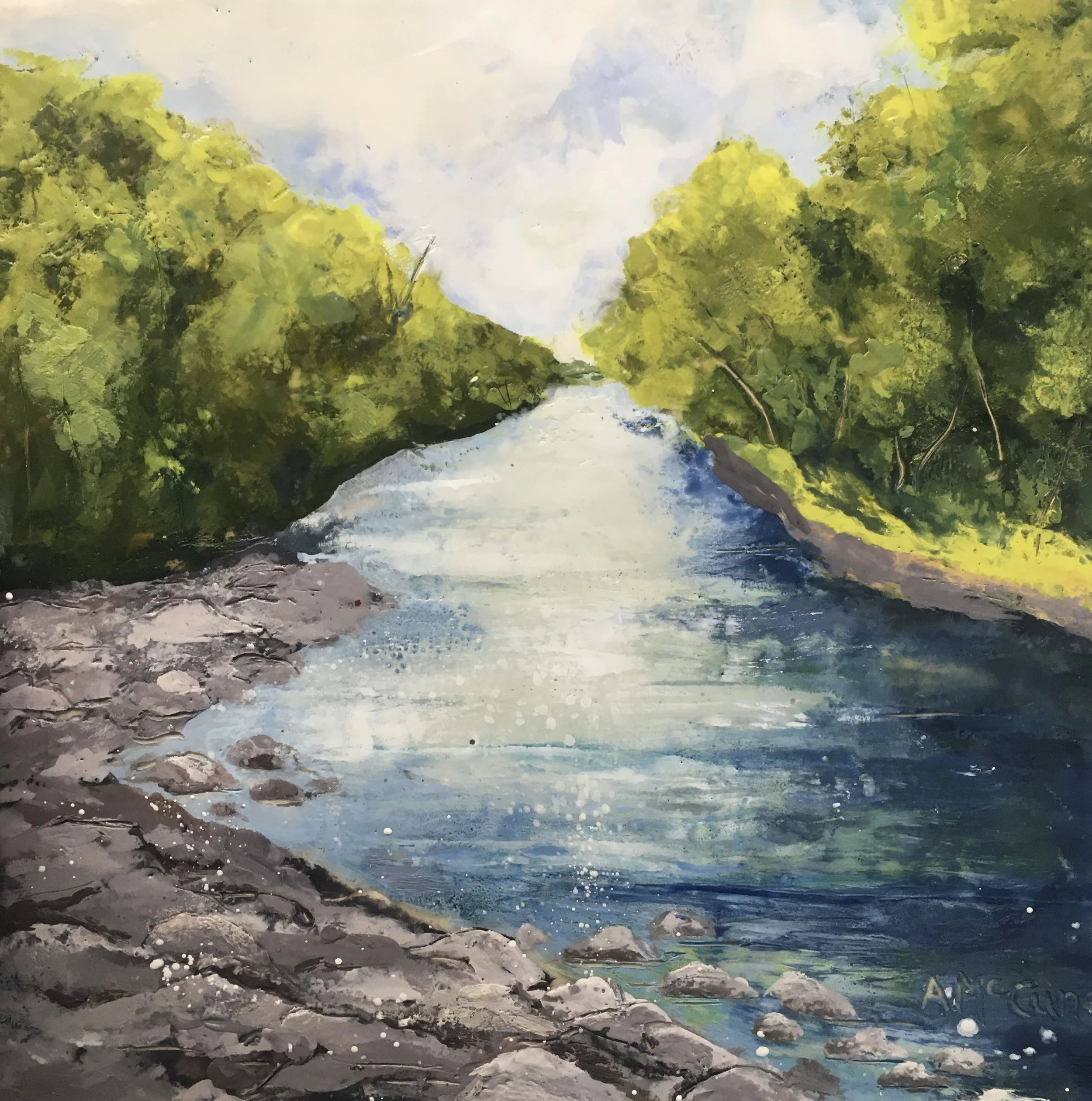 Genesee River at Indian Fort Preserve  Encaustic Wax (12x12) 
 $350