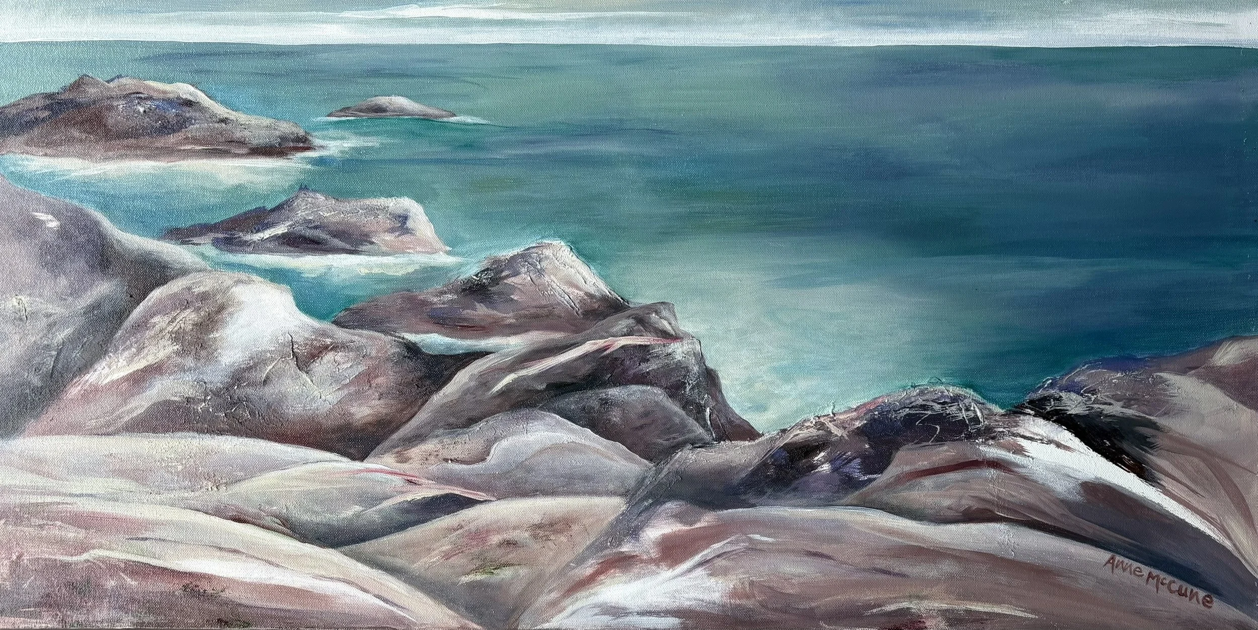 Monhegan Rocks  Acrylic (18x36)  $700