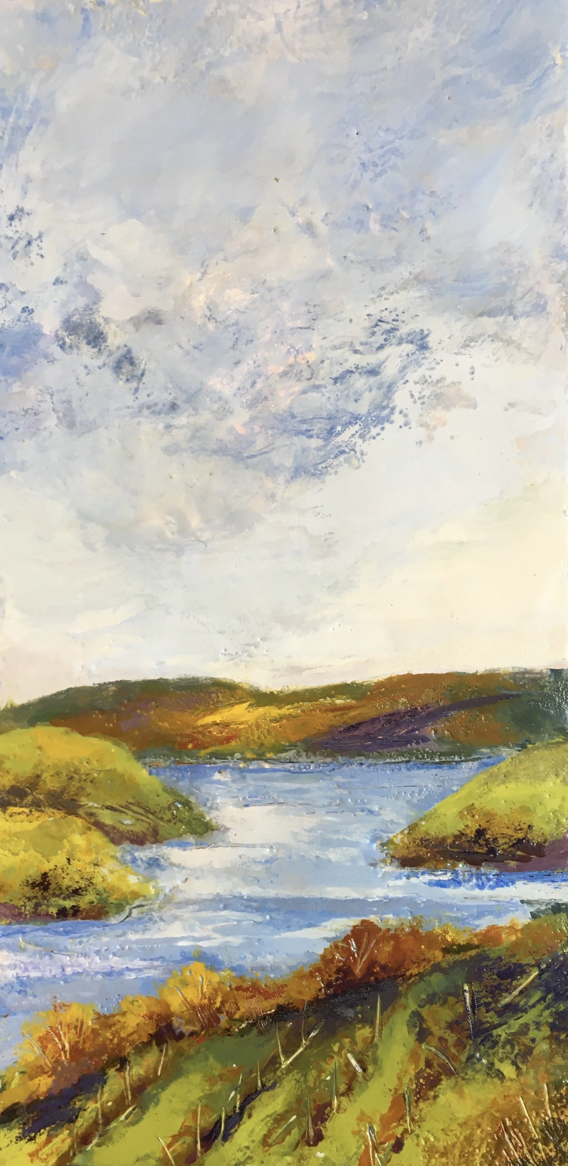 Keuka Lake from Living Roots Winery  Encaustic Wax (8x16)
 $300