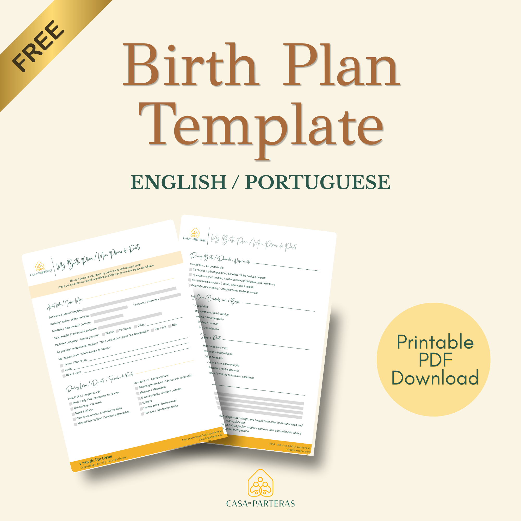 Birth Plan Template in English + Portuguese