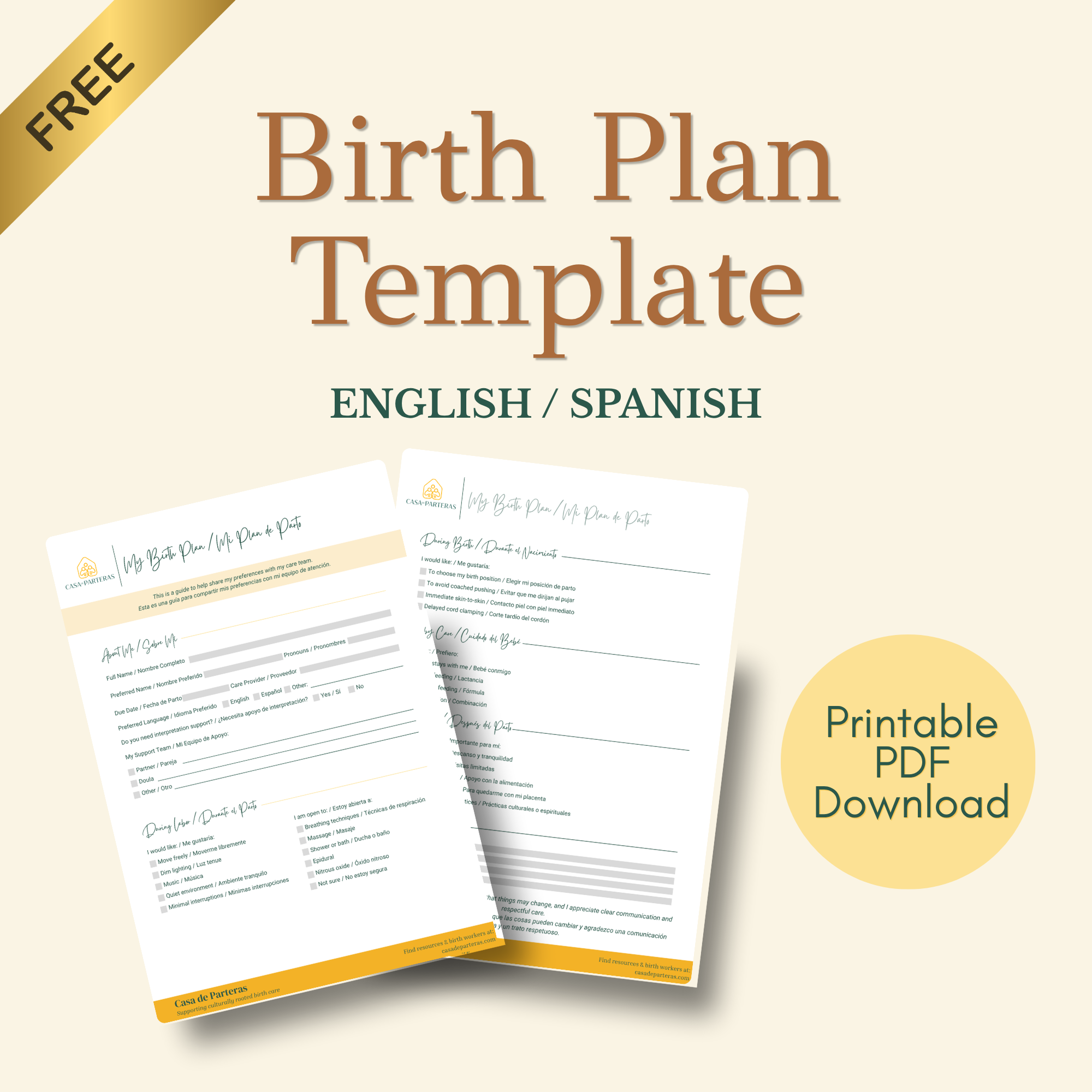 Birth Plan Template in English + Spanish
