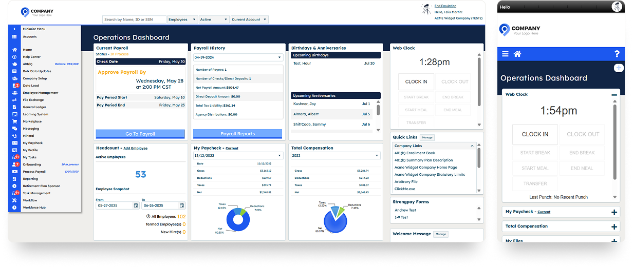 Strongpay's Payroll Your Way Dashboard
