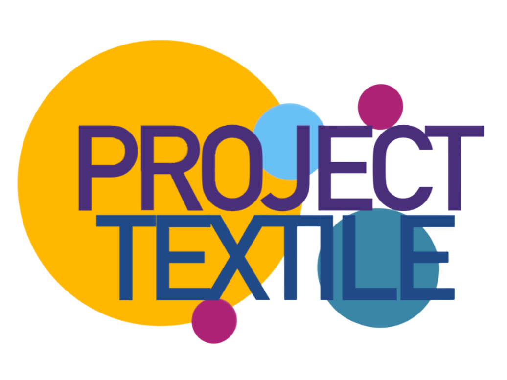 Colorful logo with overlapping circles and the text 'PROJECT TEXTILES' in bold, purple, blue, and yellow font.