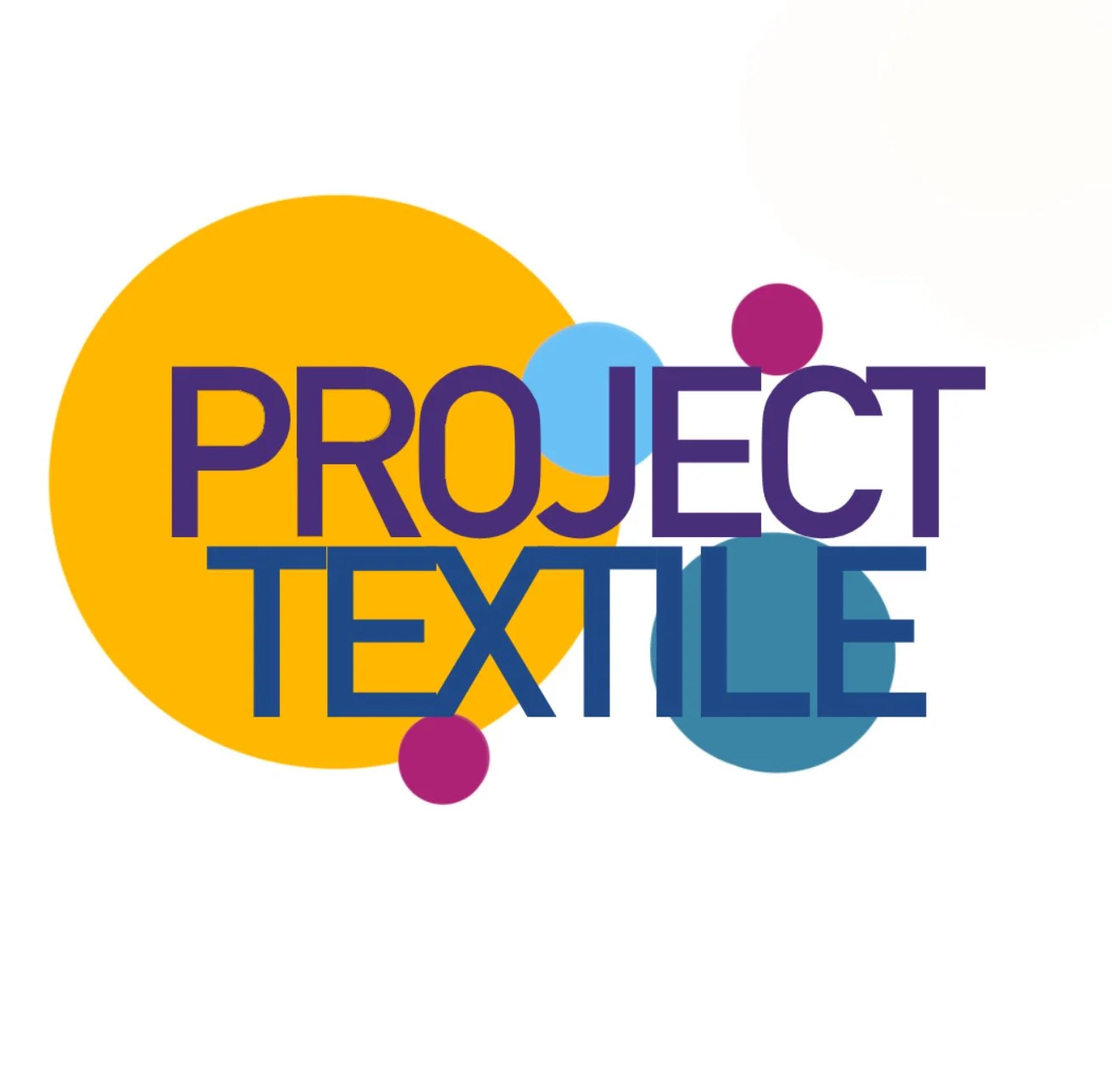 Colorful logo with the words 'PROJECT TEXTILE' overlaid on large yellow, blue, and purple circles, with smaller pink and purple circles around the text.