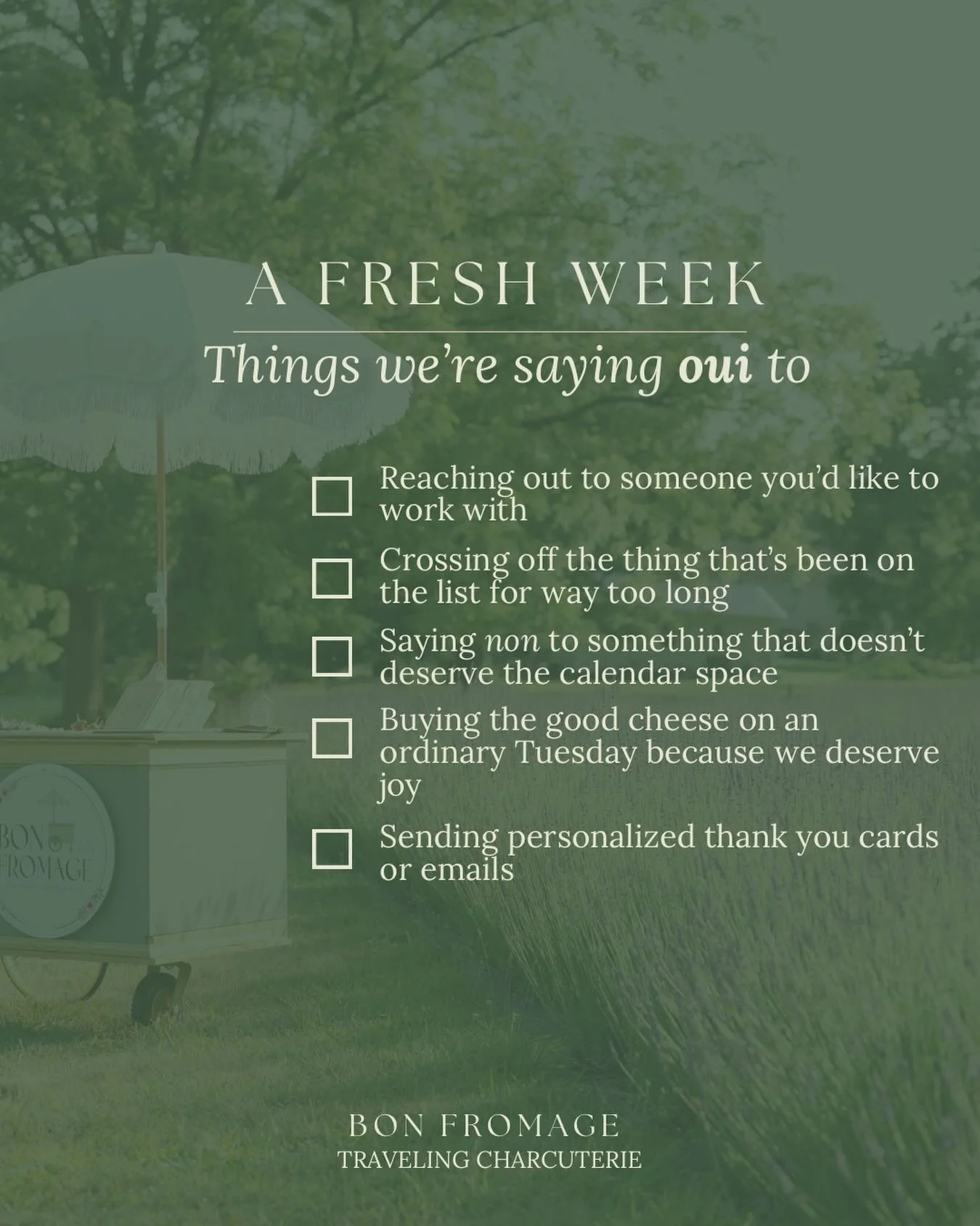 Monday energy, &agrave; la Bon Fromage. 🇫🇷

A fresh week doesn&rsquo;t need a complete reinvention. Sometimes it&rsquo;s one thing finally crossed off the list, one well-placed non&hellip; and really good cheese on a Tuesday.

Here&rsquo;s to a lit