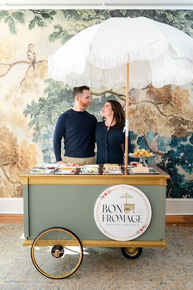 Mobile charcuterie cart setup at private event