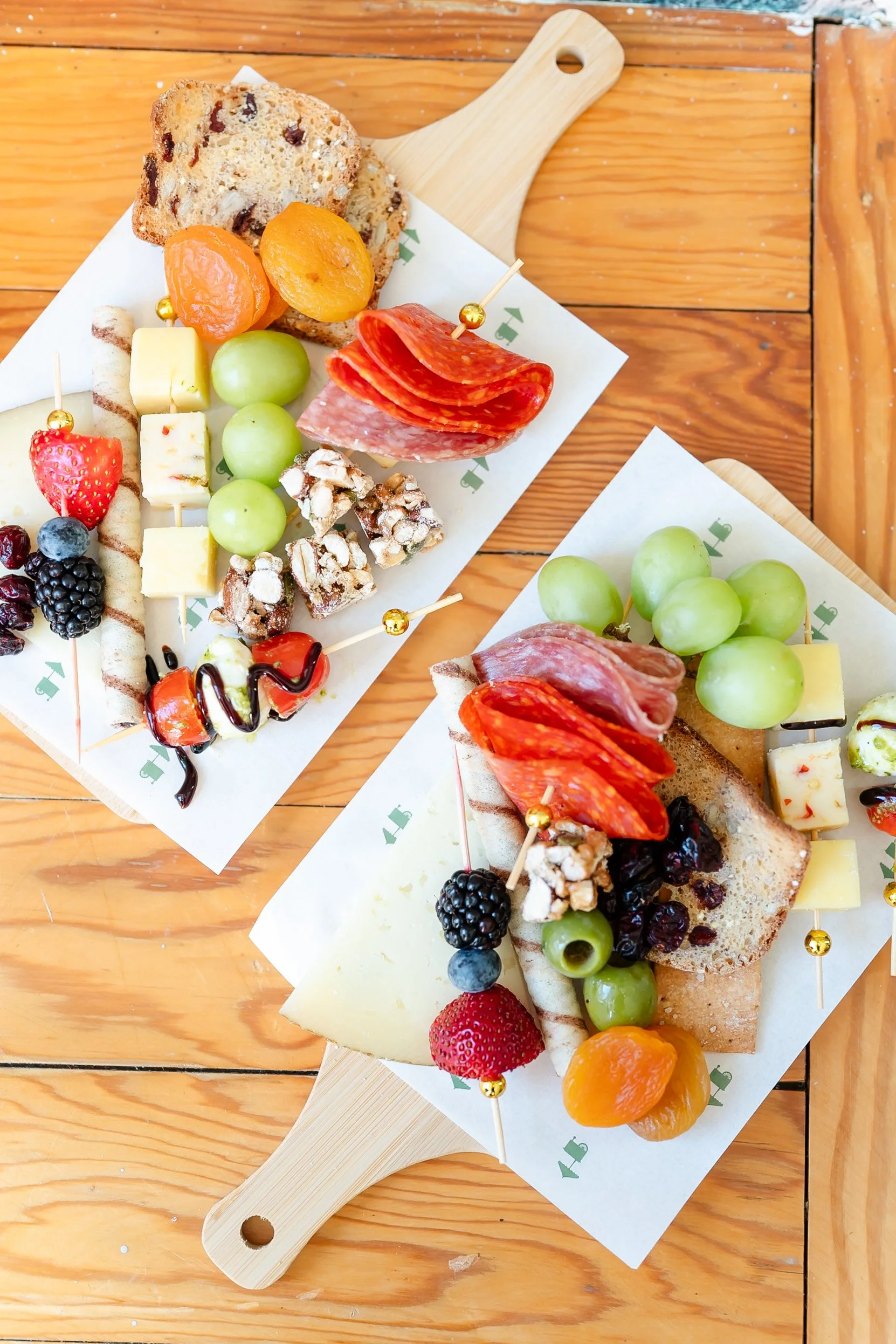 Close-up of charcuterie board with cheeses and cured meats
