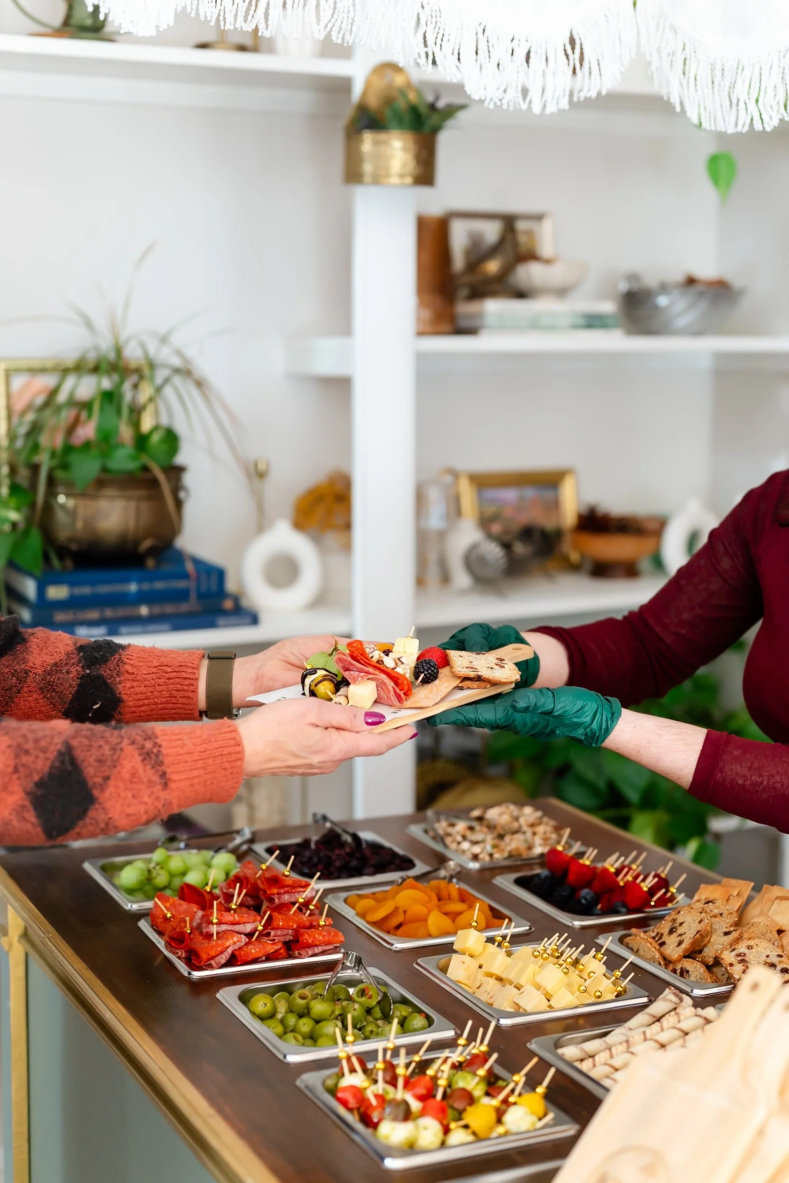 Close-up of charcuterie board with cheeses and cured meats