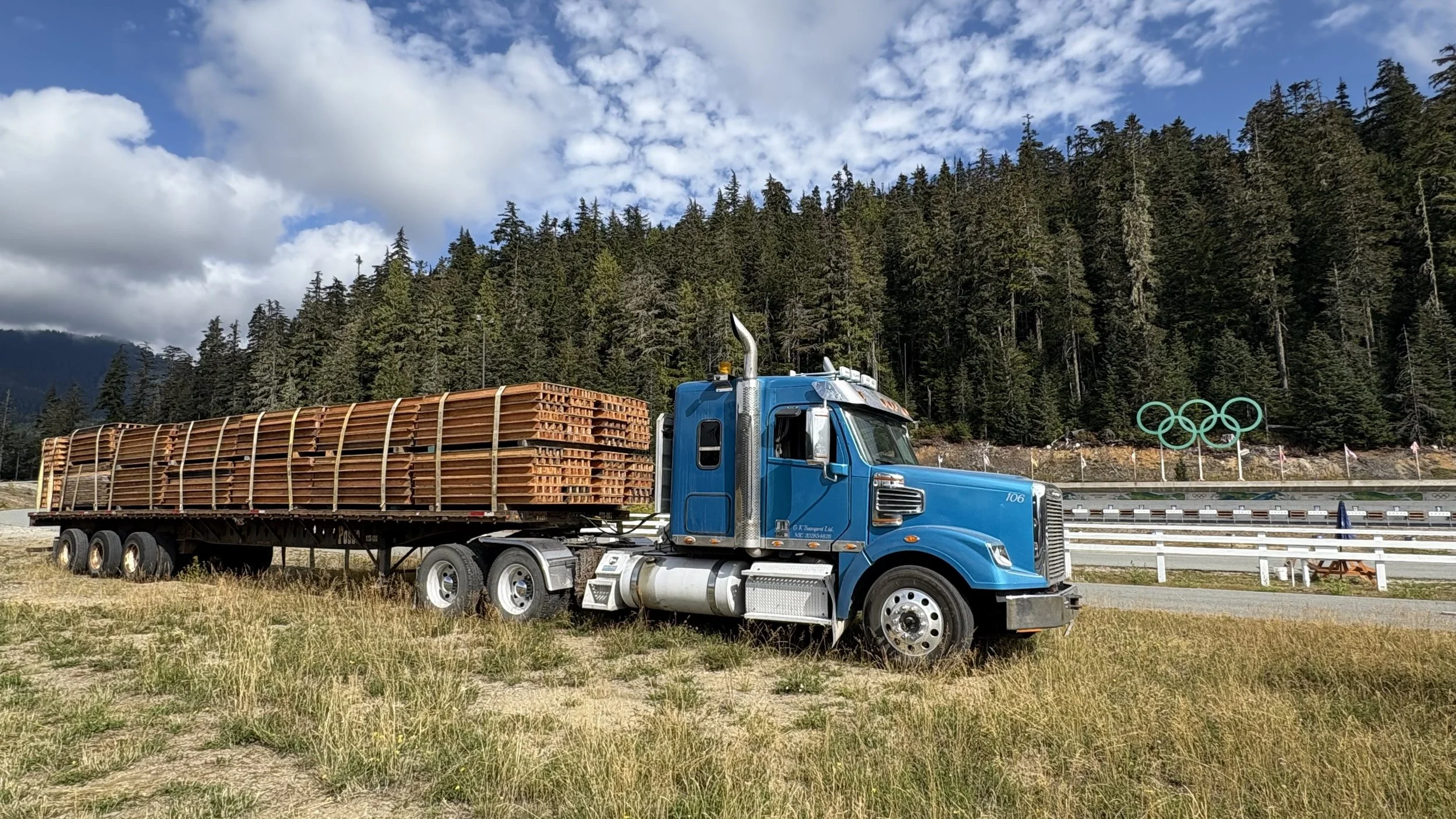 flatbed truck mountain road
