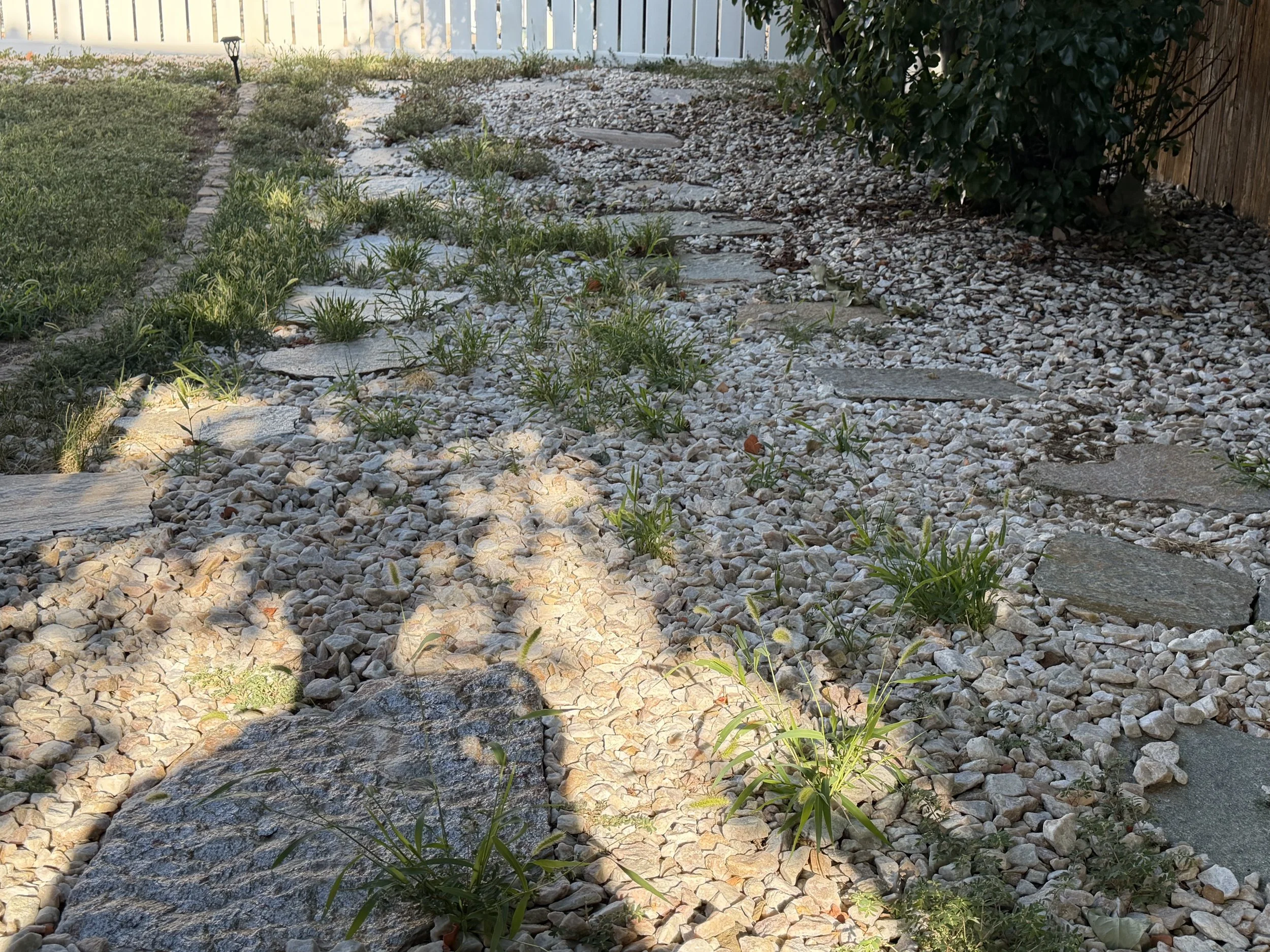 Before: Weeds were removed from the decorative rock beds to restore a clean, well-maintained appearance.
