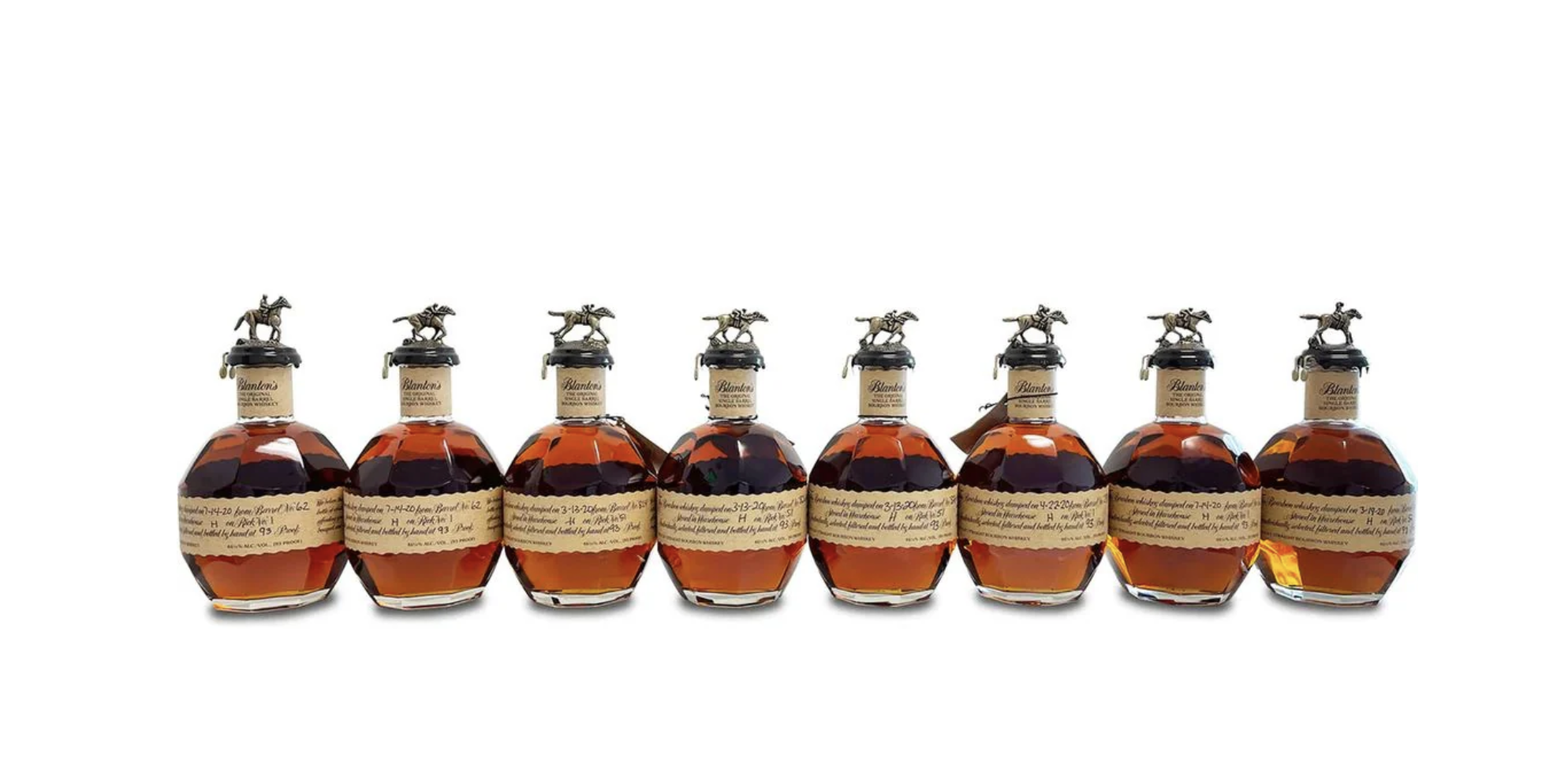 Blanton's Original Single Barrel Bourbon Complete Horse Collection Set (8x700mL), estimated value $1100