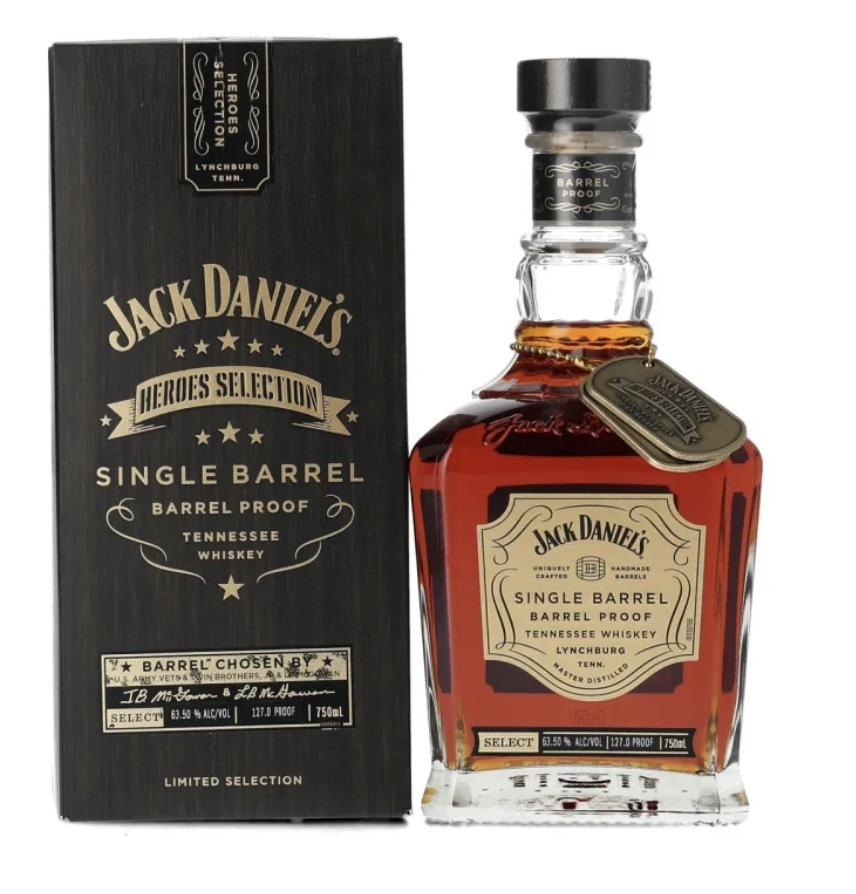 Jack Daniel's Single Barrel Barrel Proof Heroes Selection JB & LB McGowan Whiskey, estimated value $100