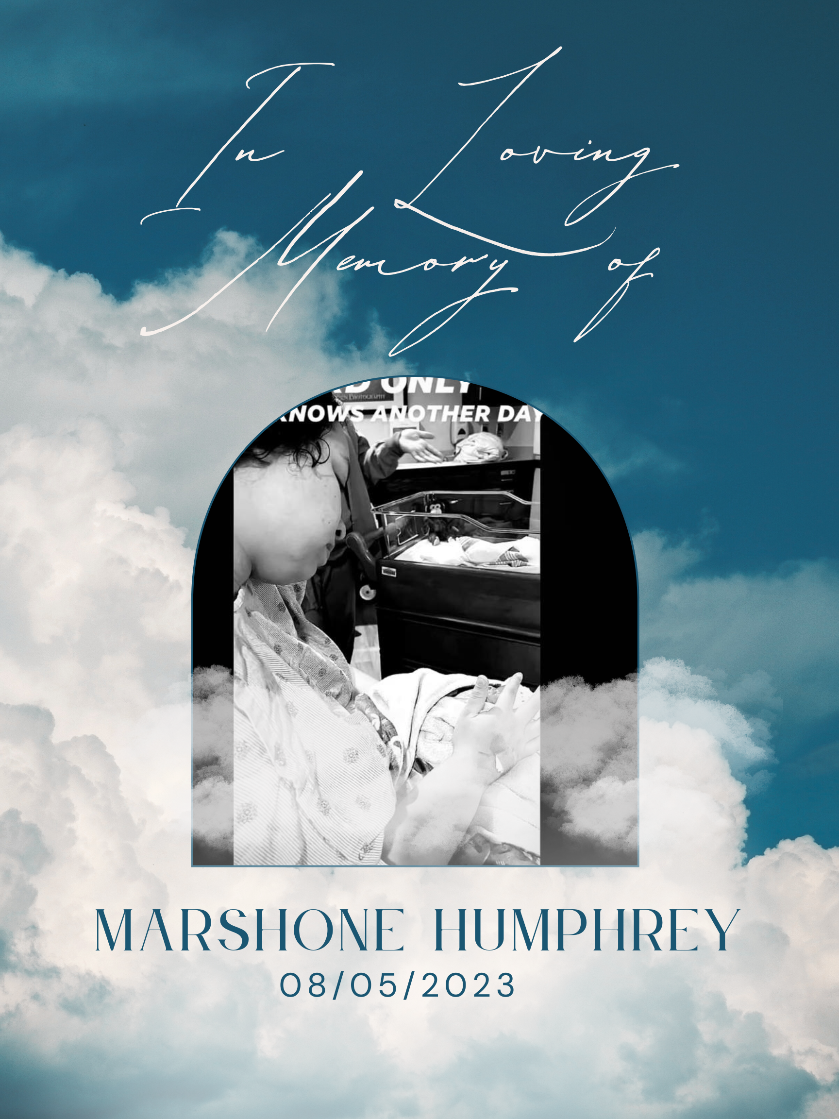 Blue White Elegant Aesthetic Funeral Memorial Welcome Sign Poster.png