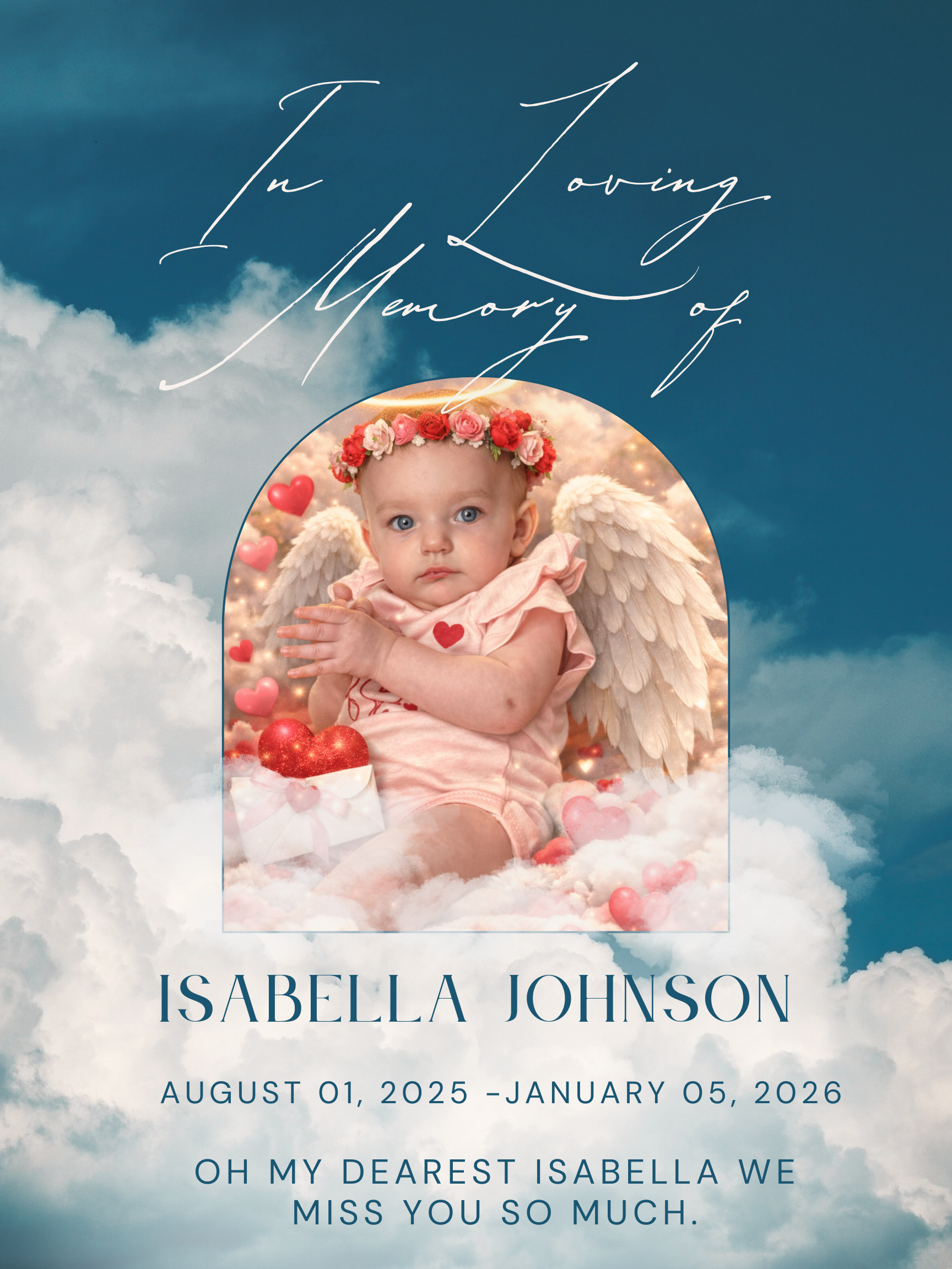 Blue White Elegant Aesthetic Funeral Memorial Welcome Sign Poster.png