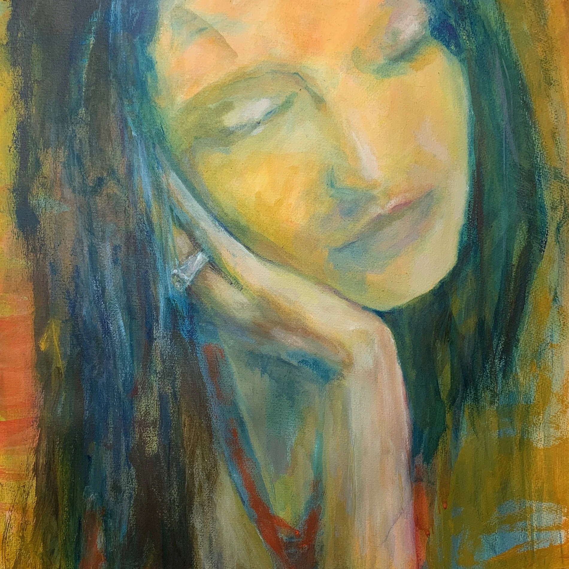 "Girl with Prasiolite Ring"
acrylic on archival paper 
SOLD