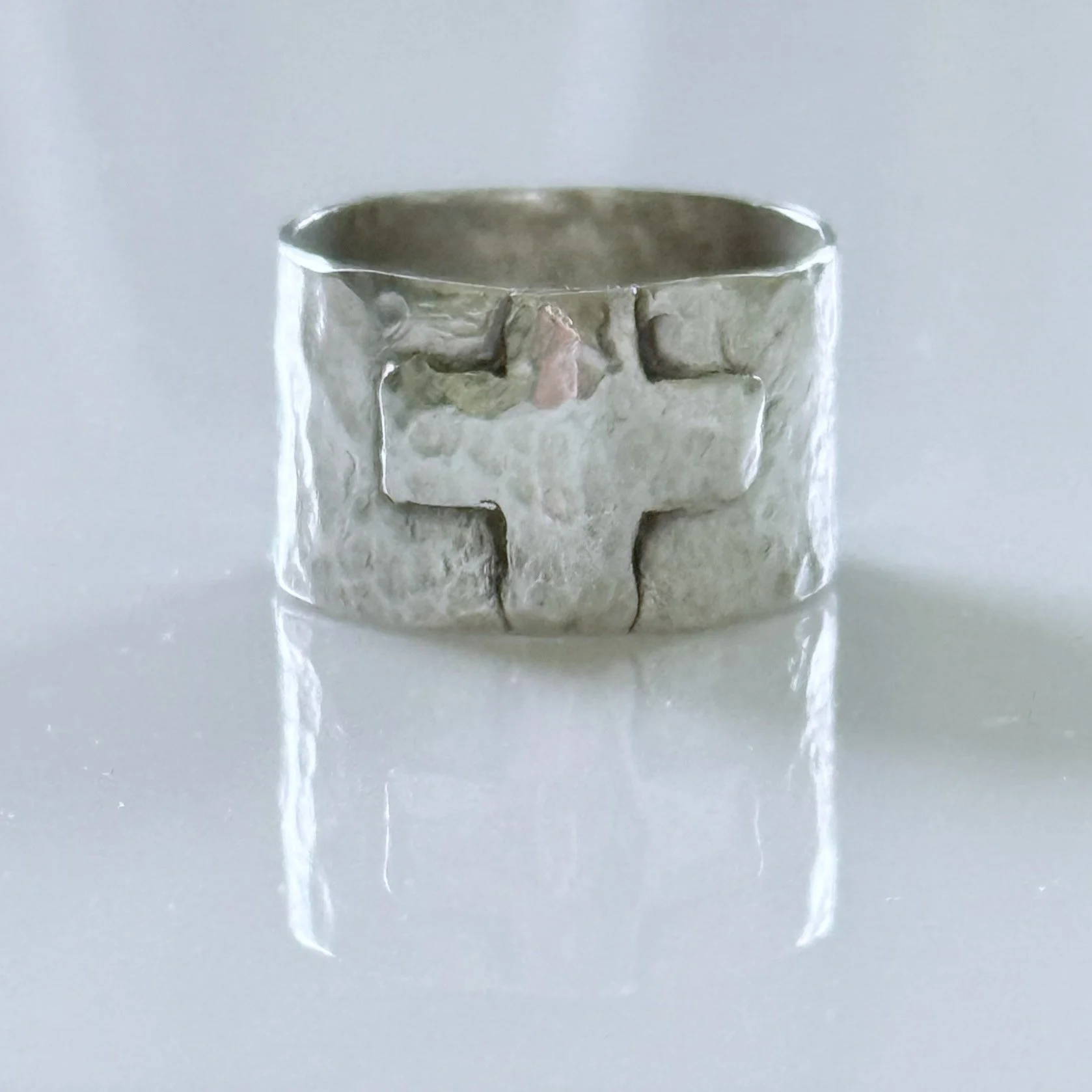 Sterling Silver Hammered Cross Ring