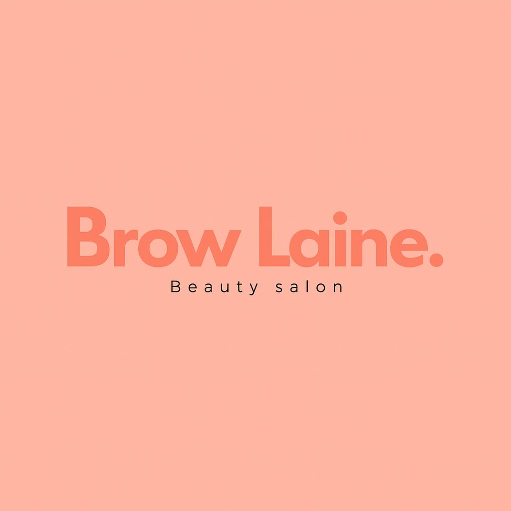 Logo for Brow Laine beauty salon with a pink background.