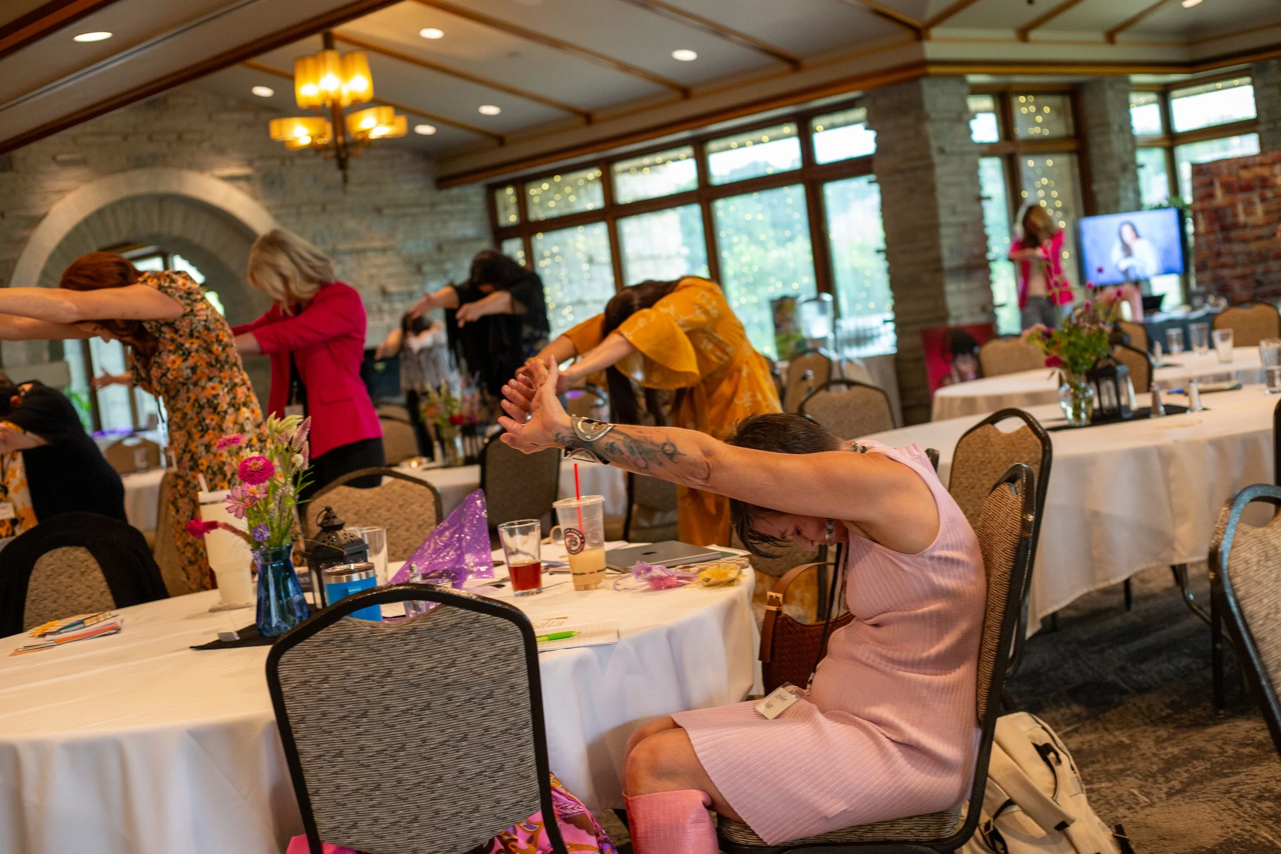 women stretching