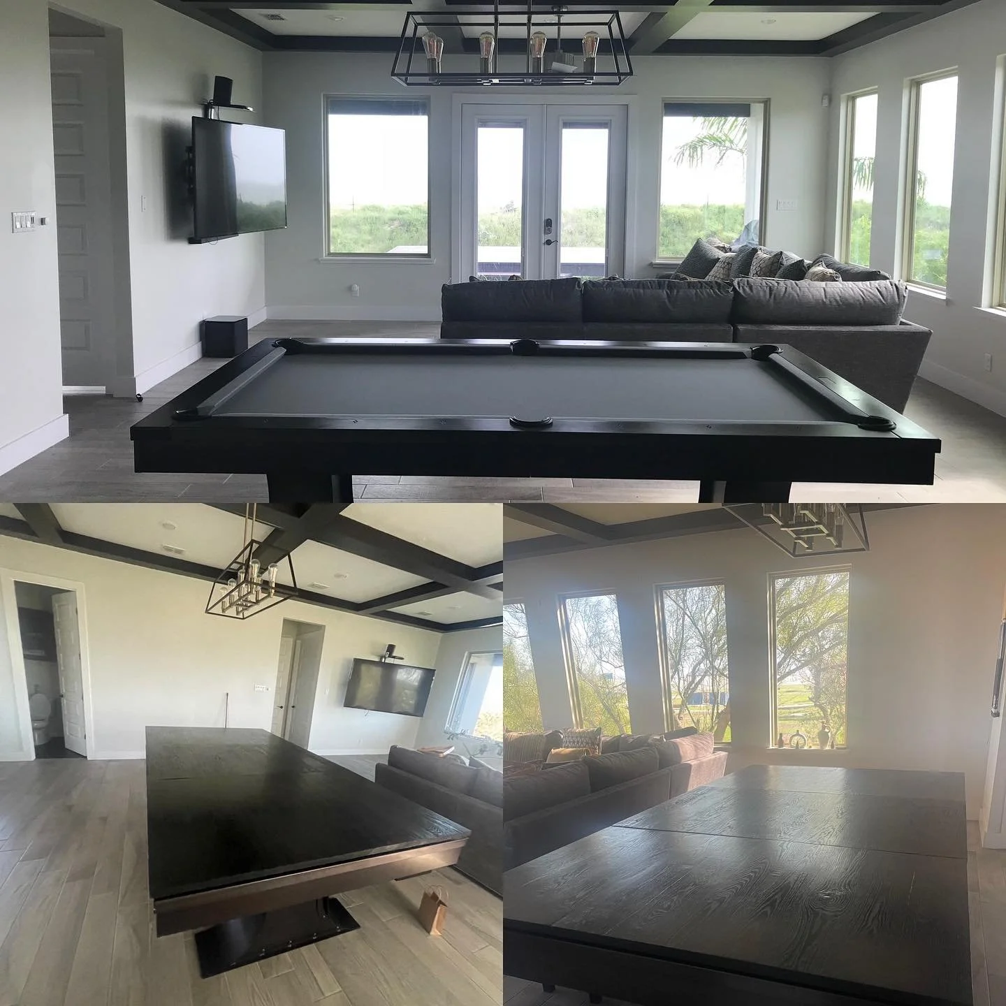 One of my larger jobs to date. 3 Panels that come together to form a massive 107&rdquo;x34&rdquo;table top over a pool table. Along with twin 72&rdquo; benches with storage.  All made  with White Oak and stains to a dark ebony color to match its corr