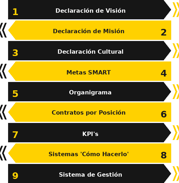 Herramientas y pasos para la implementación del sistema de gestión ActionCOACH: Metas SMART, Organigramas, Visión y Cultura para empresas en Chile