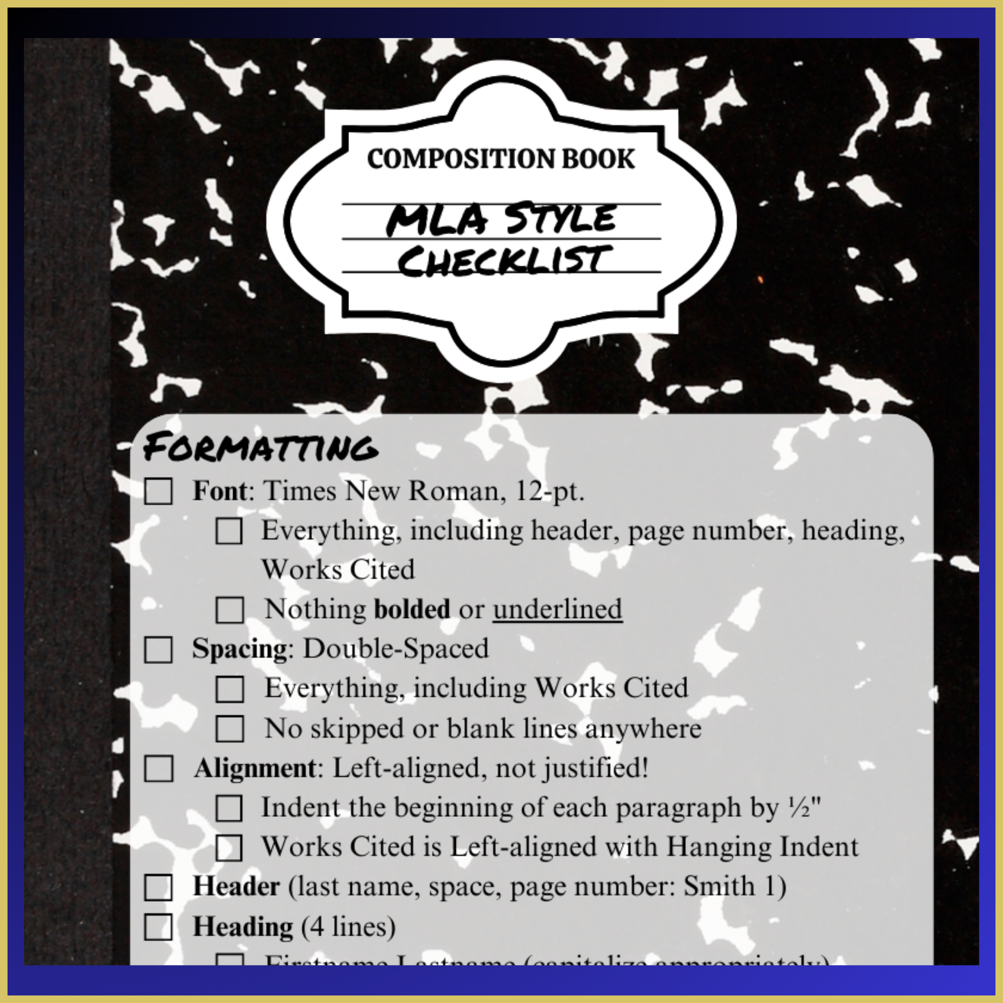MLA Formatting Checklist makes expectations visible and manageable