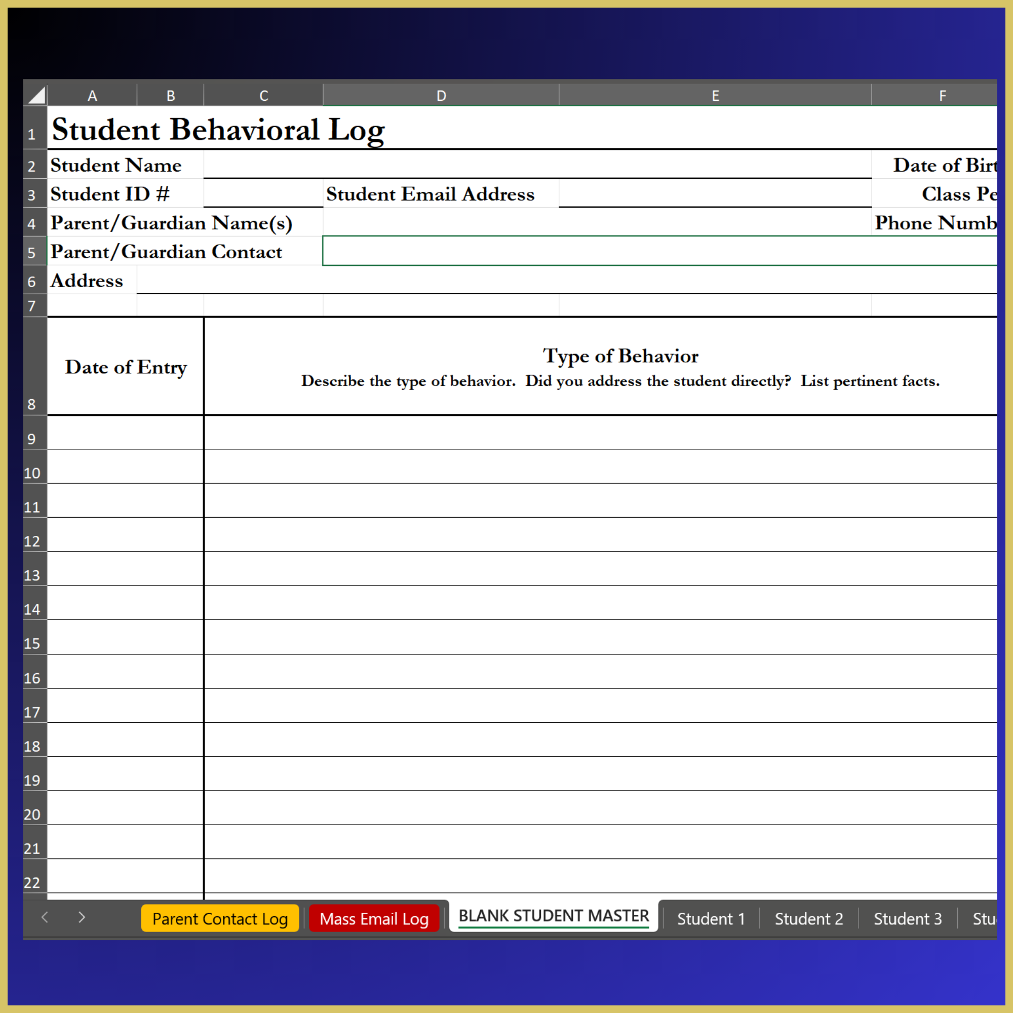 Behavior Log that helps track patterns, not just incidents