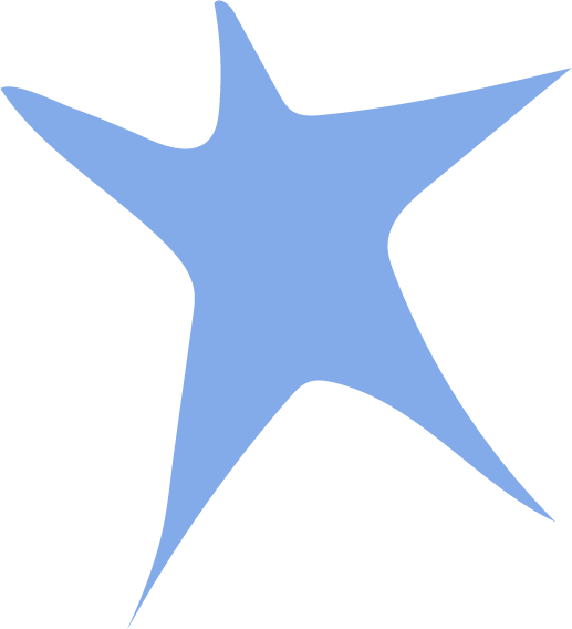 Light blue abstract shape with sharp, curved points on a black background.