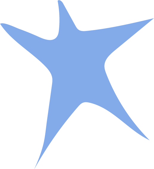 A light blue, stylized star with five pointed arms on a black background.