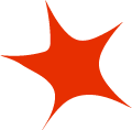 Bright orange starburst shape on a white background.