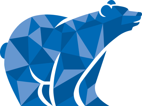Illustration of a bear made up of blue geometric shapes.