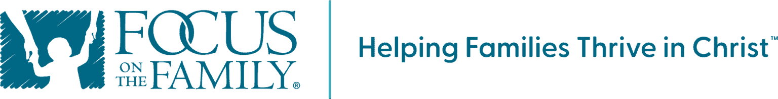 Focus on the Family logo featuring a silhouette of a person holding a child's hand, with the text "Focus on the Family" and the tagline "Helping Families Thrive in Christ".