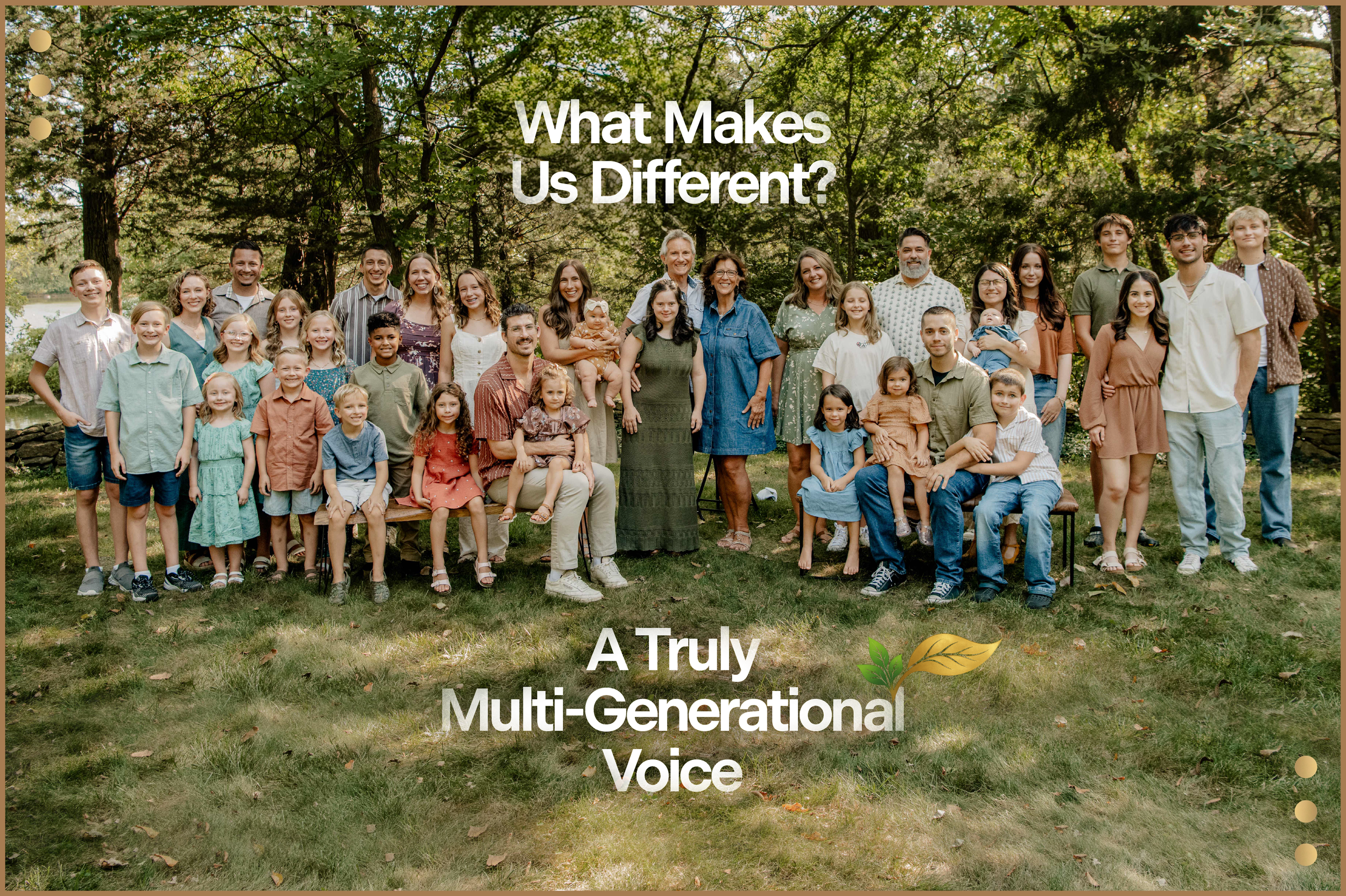 The Barclay family, 3 generations of Jeff and Cindy, children, married spouses, and 22 grandchildren outside.