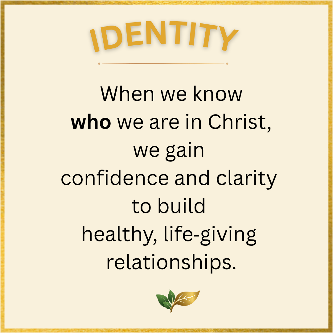 Inspirational quote graphic on identity in Christ: 'We must first connect to God to truly discover who He created us to be.' Features the CrossGen Life gold metallic border and leaf logo."