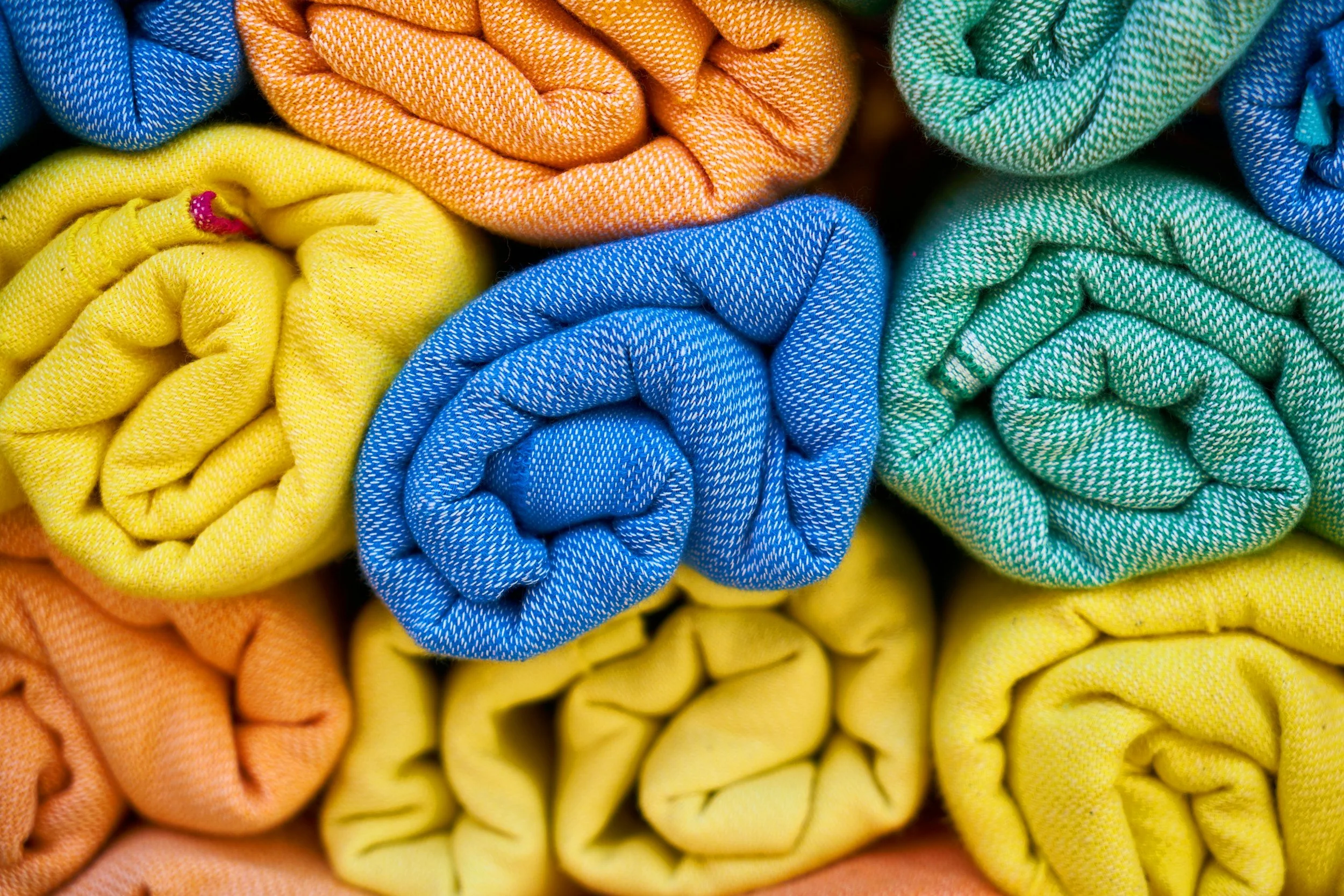 Color-coded cloths used in commercial cleaning to prevent cross-contamination