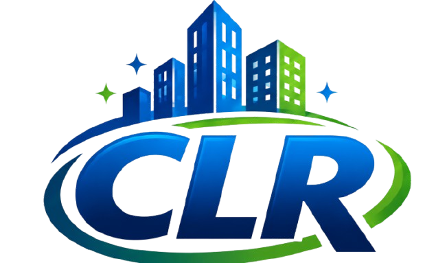 Logo with a city skyline and the letters CLR in bold blue, surrounded by a green swoosh.