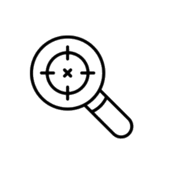 Magnifying glass with a target symbol inside.