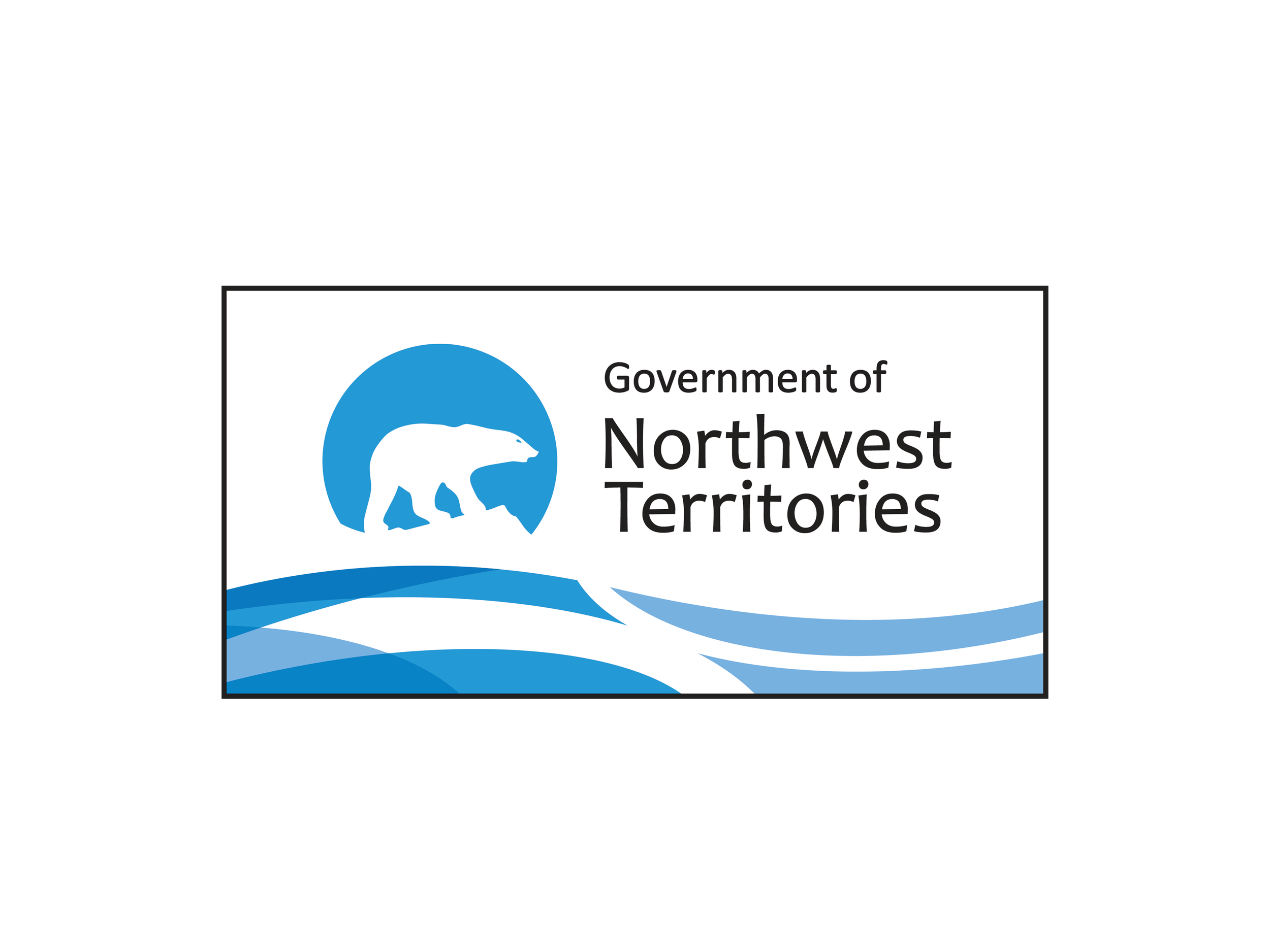 Logo of the Government of Northwest Territories featuring a bear silhouette within a blue circle and blue wavy lines underneath, alongside black text.