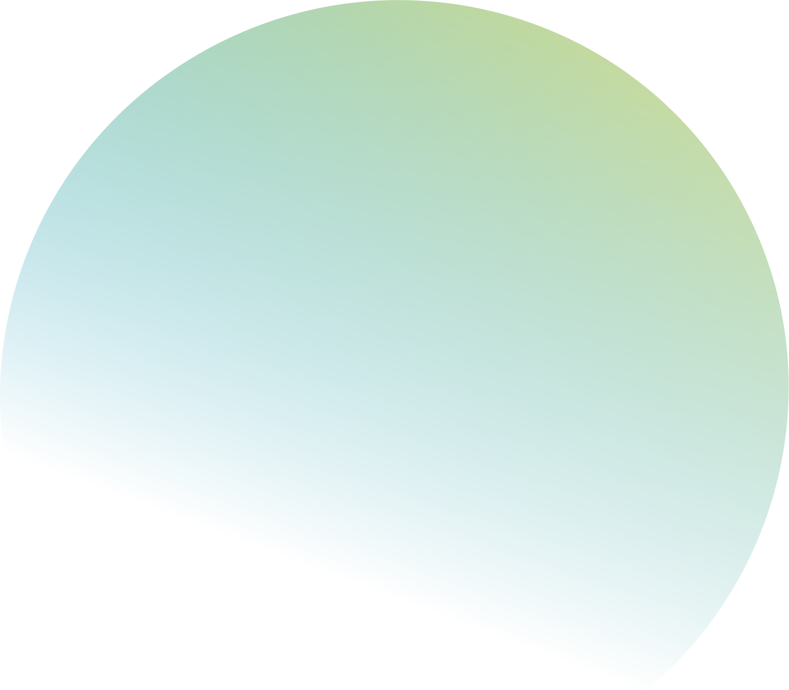 Abstract blue and green gradient half circle shape fading into a white background.