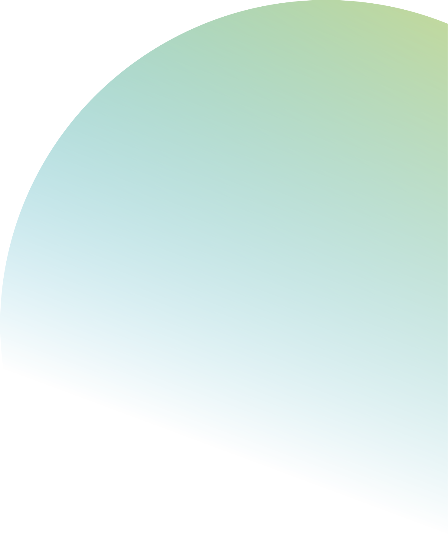 Abstract blue and green gradient half circle shape fading into a white background.