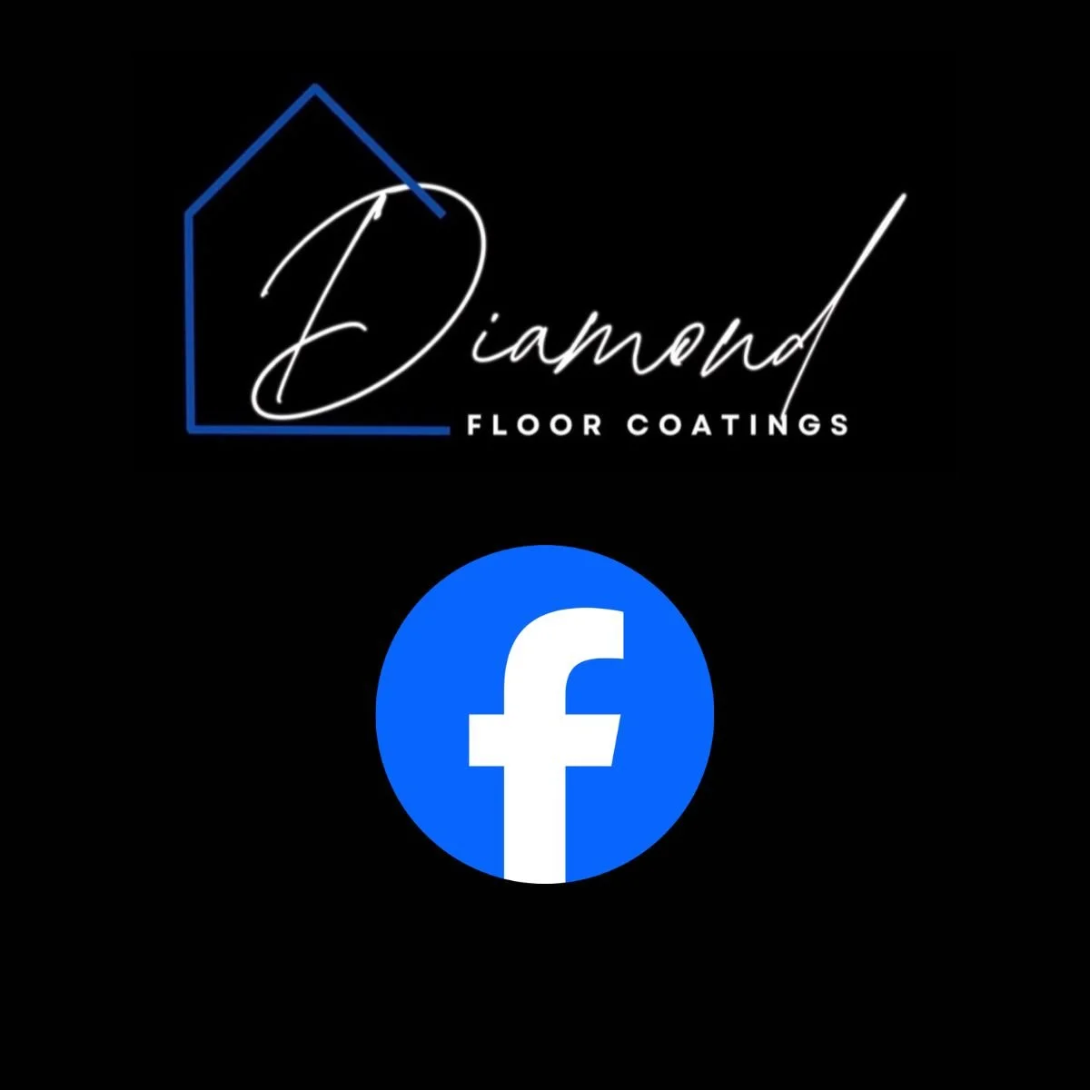Logo for Diamond Floor Coatings featuring a stylized house outline, the word 'Diamond' in a cursive font, and a Facebook icon below.