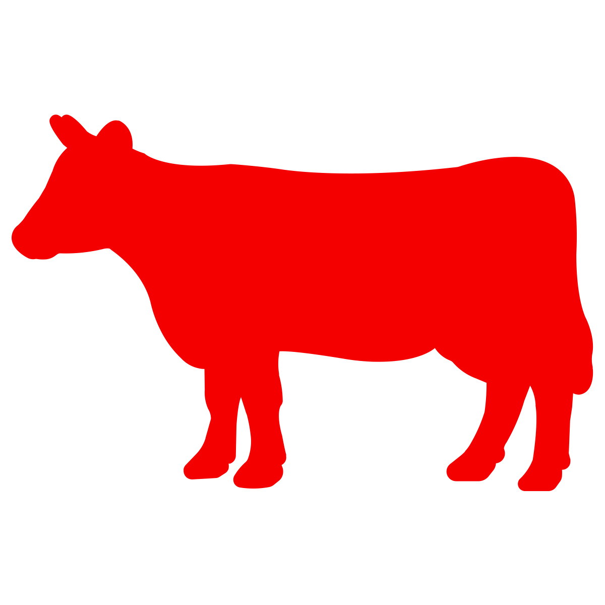 Red silhouette of a cow on a black background.