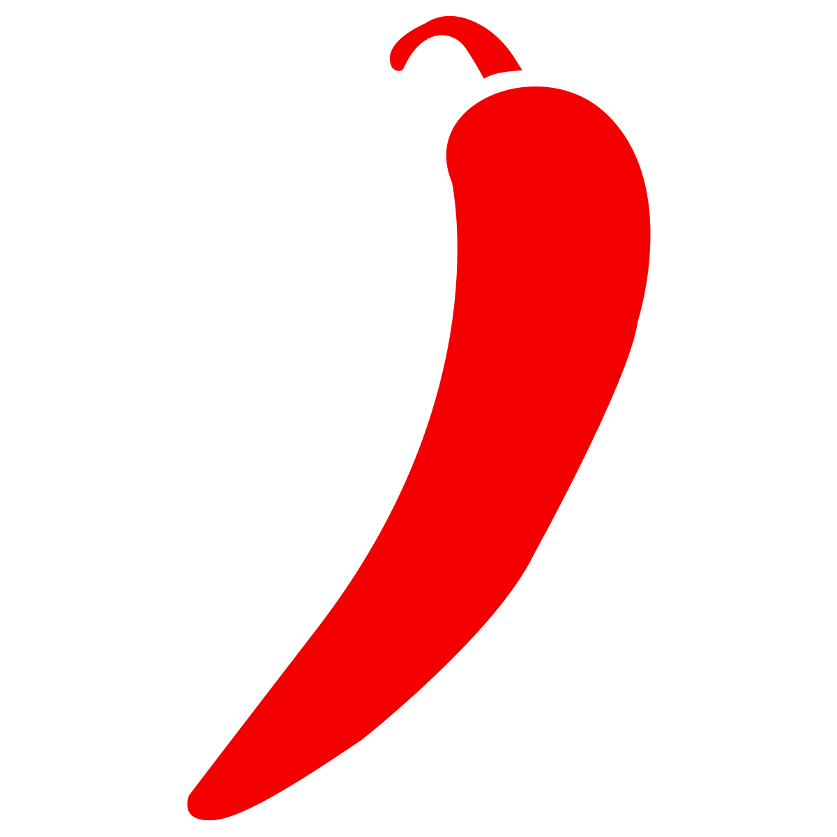 A red chili pepper silhouette with a curved shape and pointed tip.