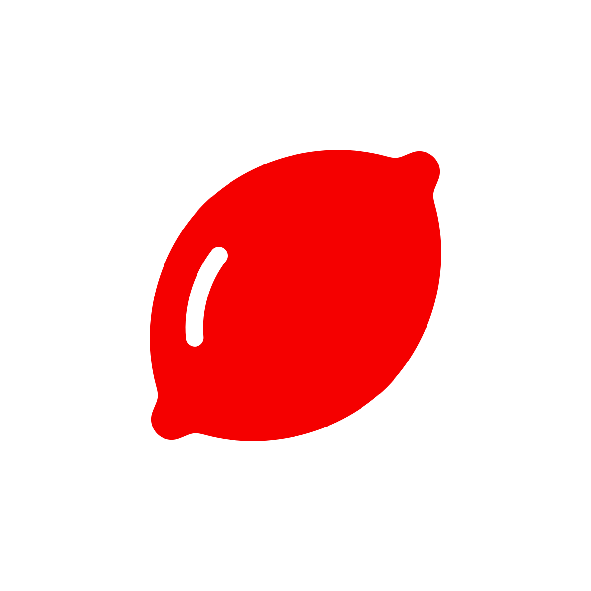 Red, circular object resembling a lemon or lime with a third smaller lobe on its side.