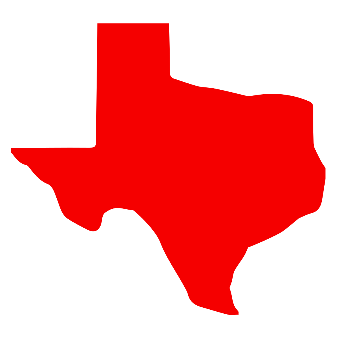 Red silhouette of the state of Texas.
