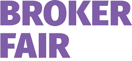 Text reading 'BROKER FAIR' in large purple letters.