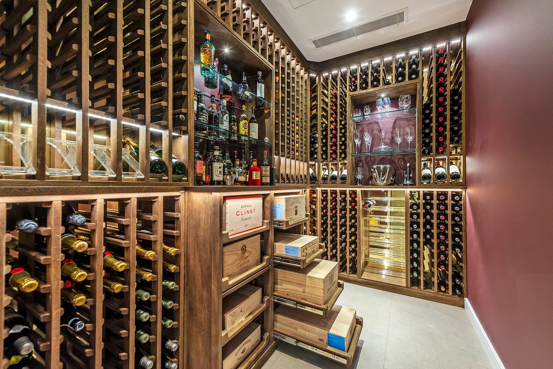 A fully stocked wine room
